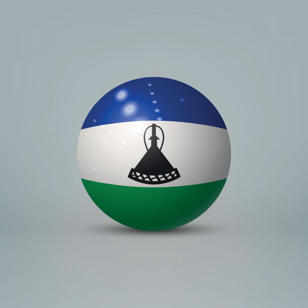 Bola o esfera de plástico brillante realista en 3d con bandera de lesotho vector