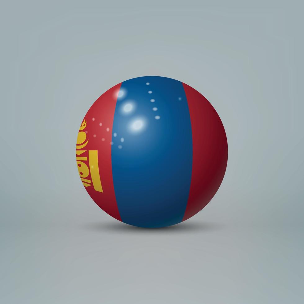 Bola o esfera de plástico brillante realista en 3d con bandera de mongolia vector