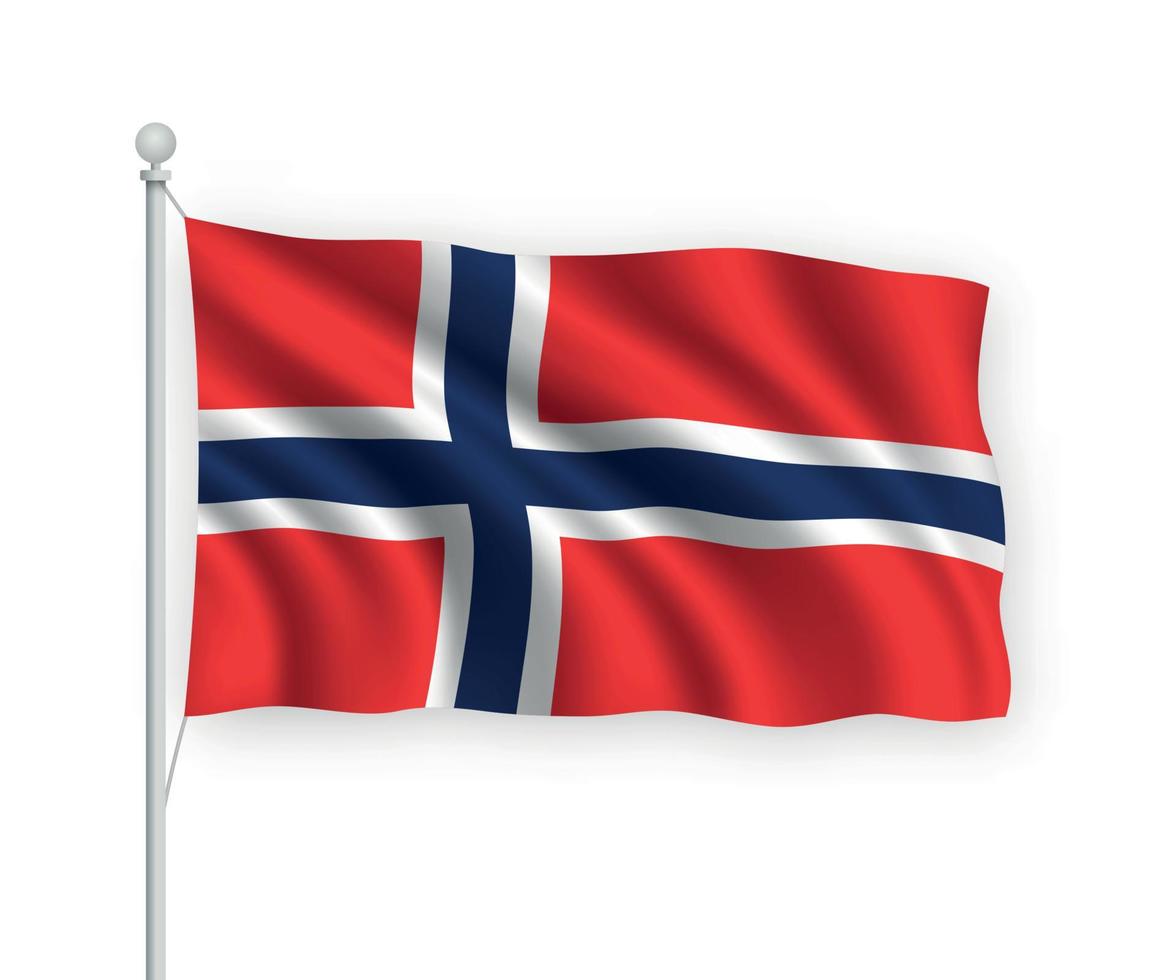 3d bandera ondeante noruega aislado sobre fondo blanco. vector