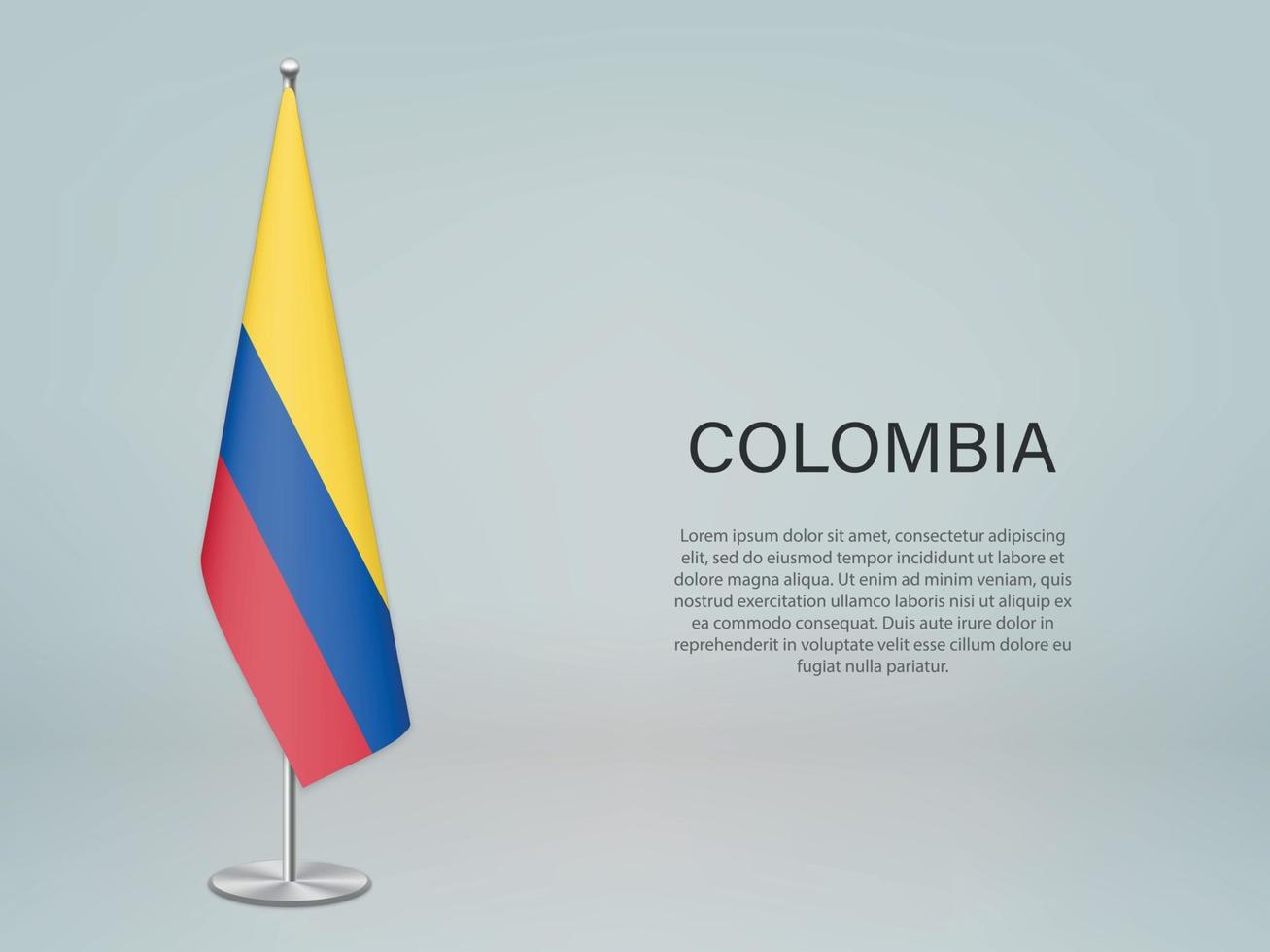 Colombia hanging flag on stand. Template forconference banner vector