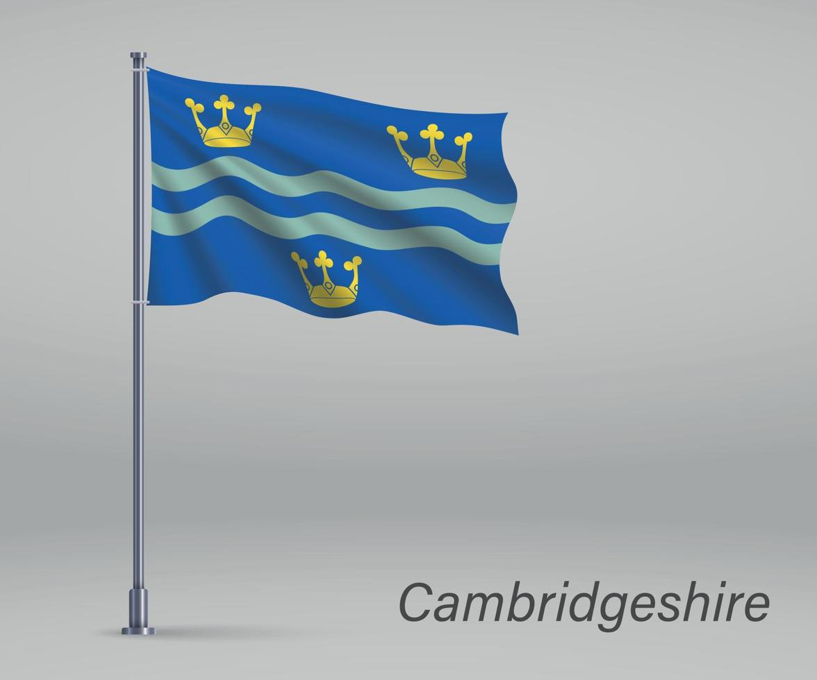 Waving flag of Cambridgeshire - county of England on flagpole. T vector