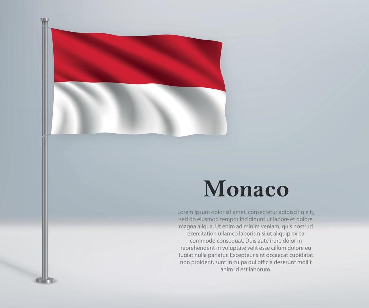 Waving flag of Monaco on flagpole. Template for independence day vector
