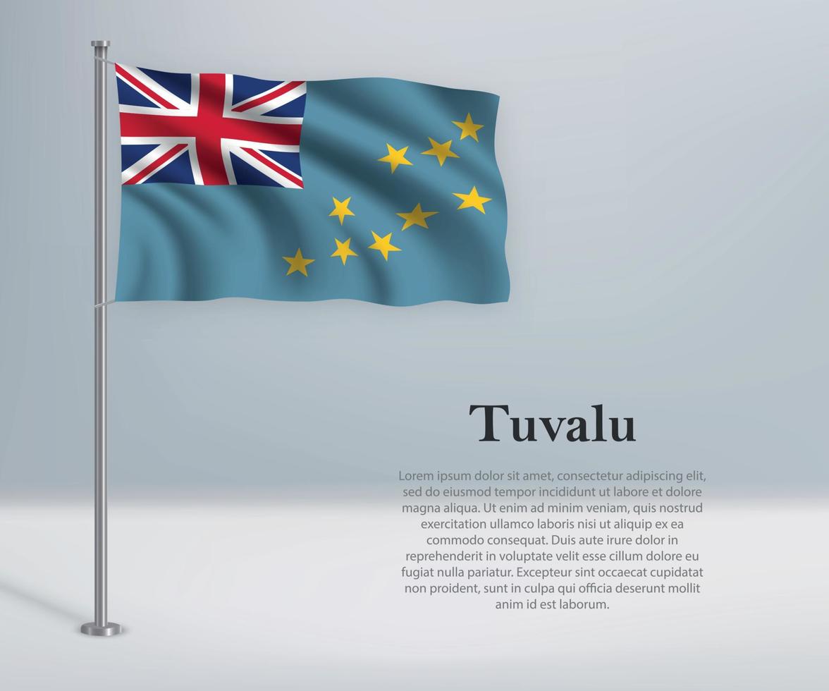 Waving flag of Tuvalu on flagpole. Template for independence day vector