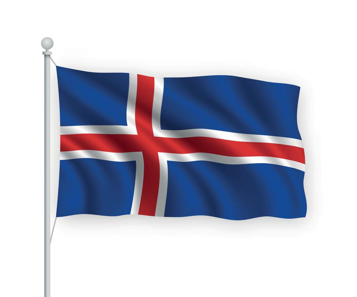 3d waving flag Iceland Isolated on white background. vector
