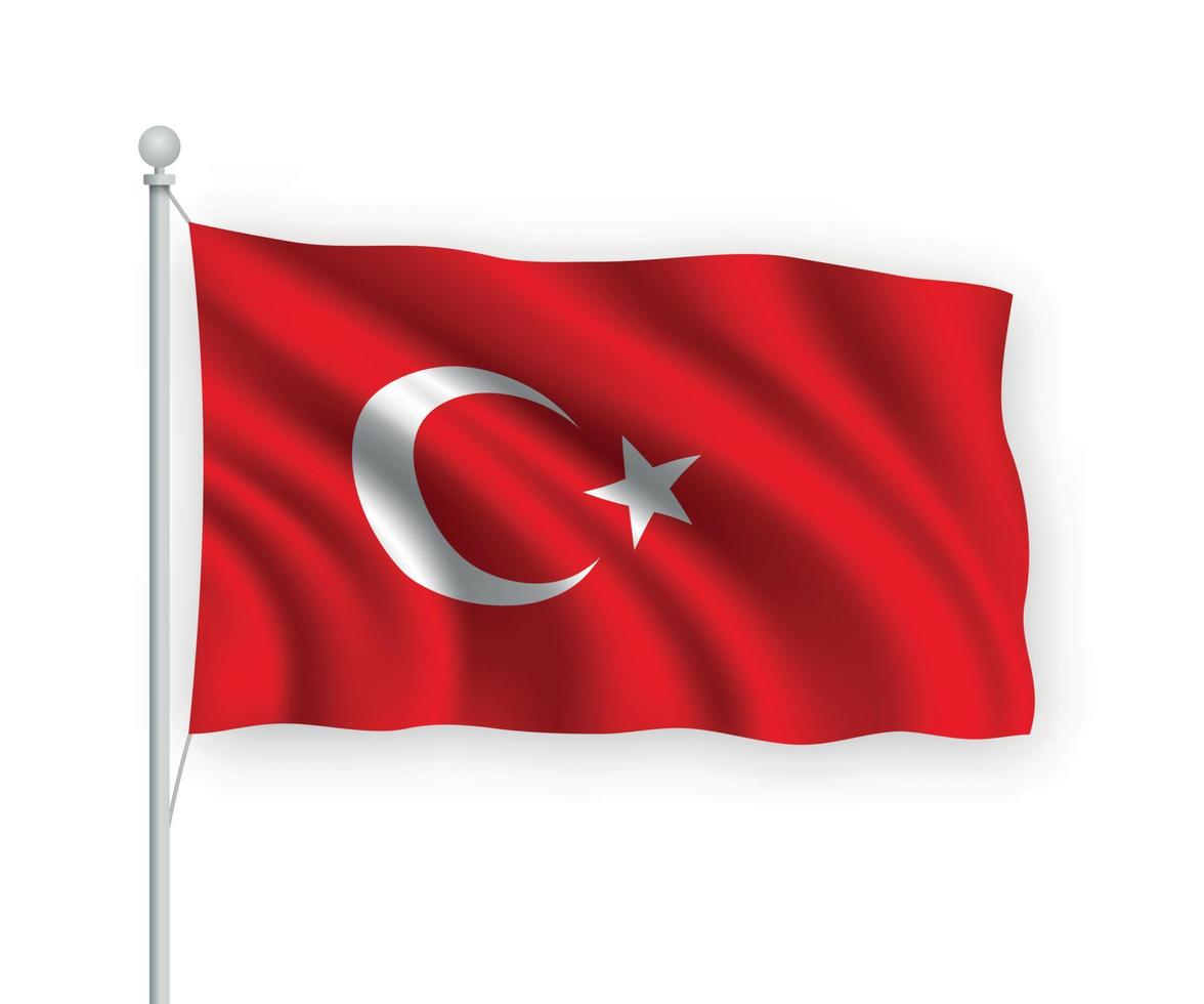 3d waving flag Turkey Isolated on white background. vector