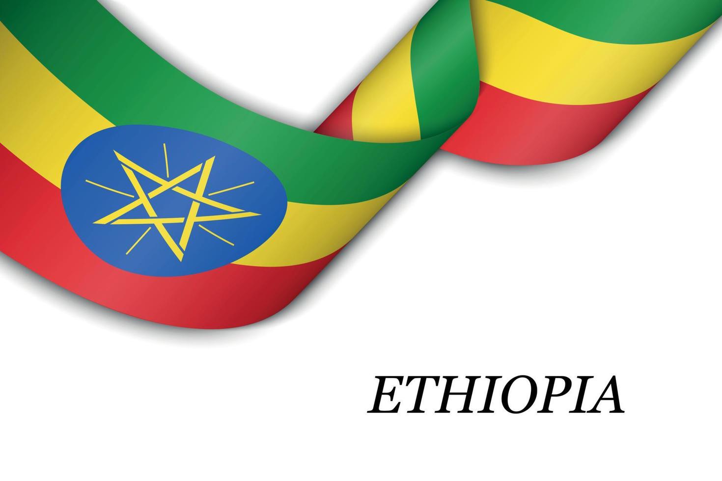Waving ribbon or banner with flag of Ethiopia. vector