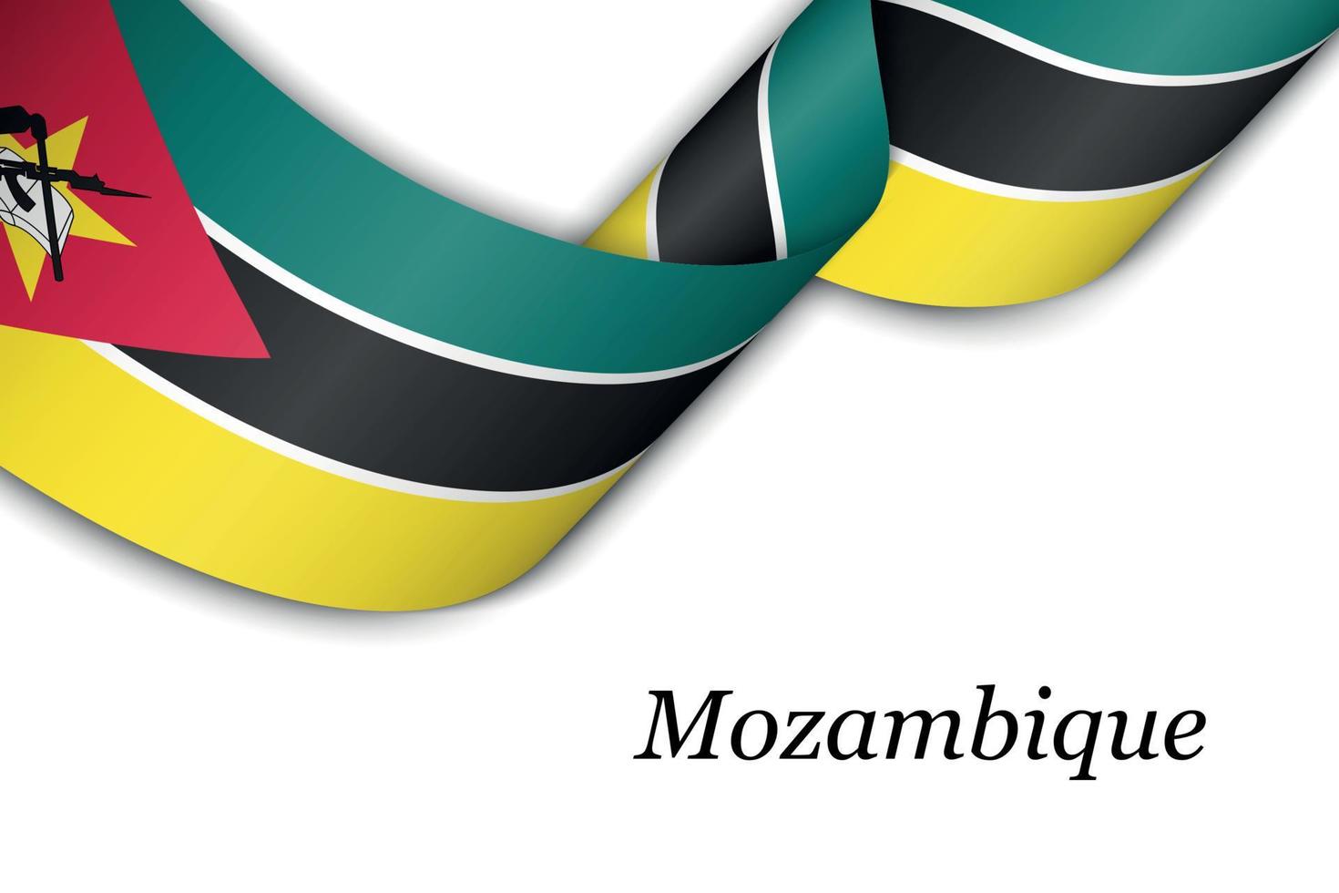 Waving ribbon or banner with flag of Mozambique. vector