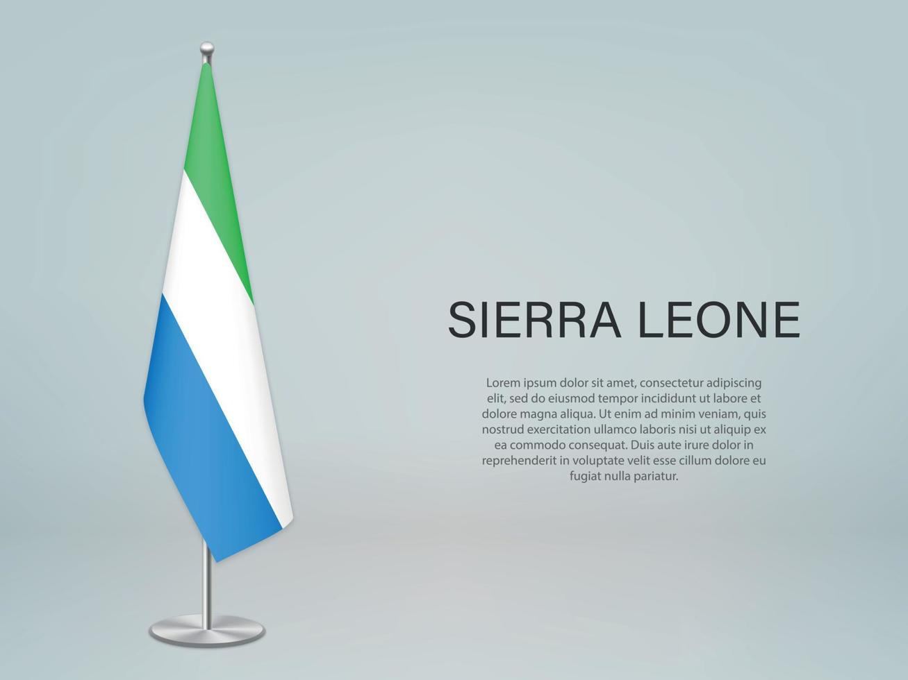 Sierra Leone hanging flag on stand. Template forconference banne vector