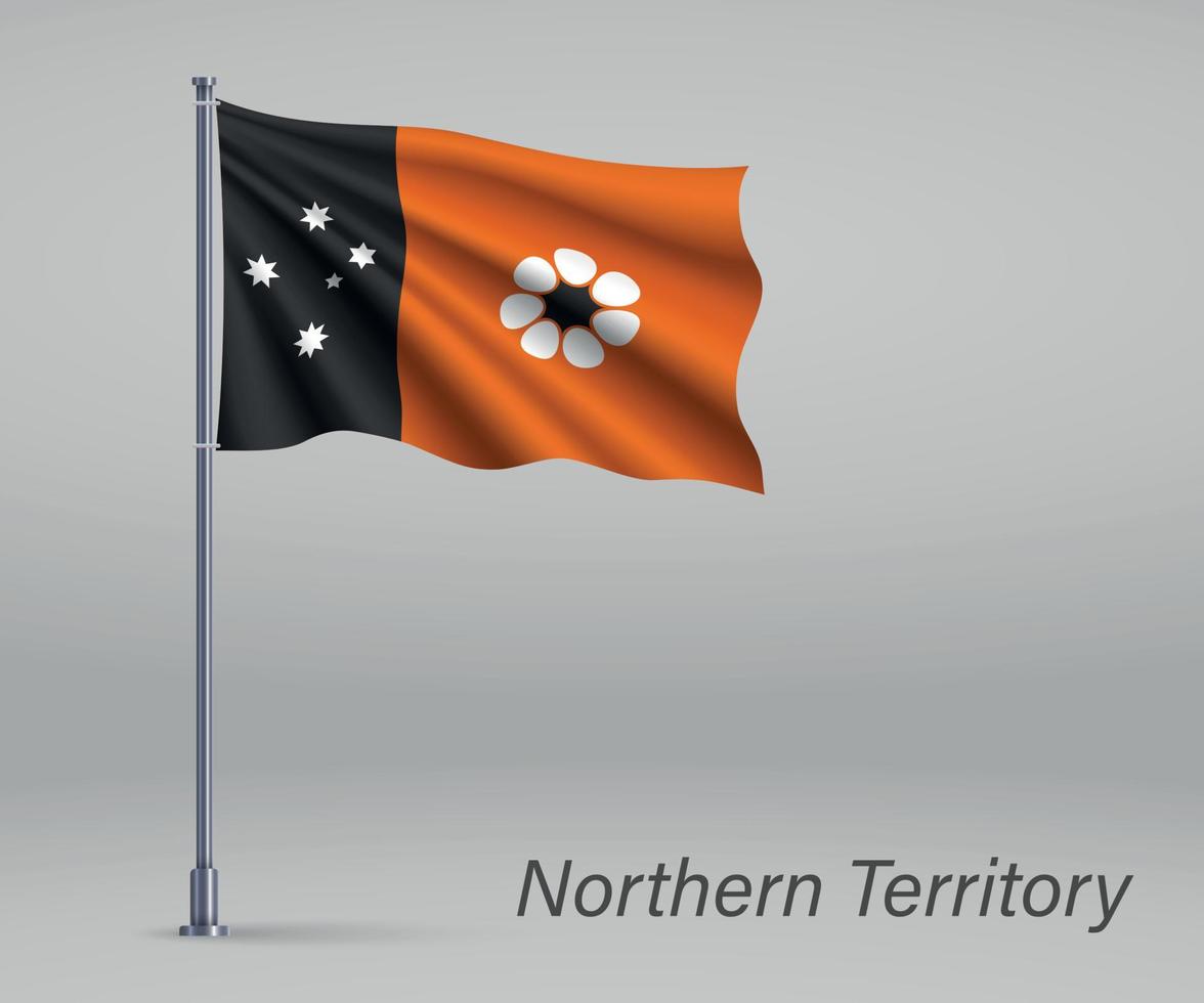 bandera ondeante del territorio del norte - estado de australia en flagpo vector