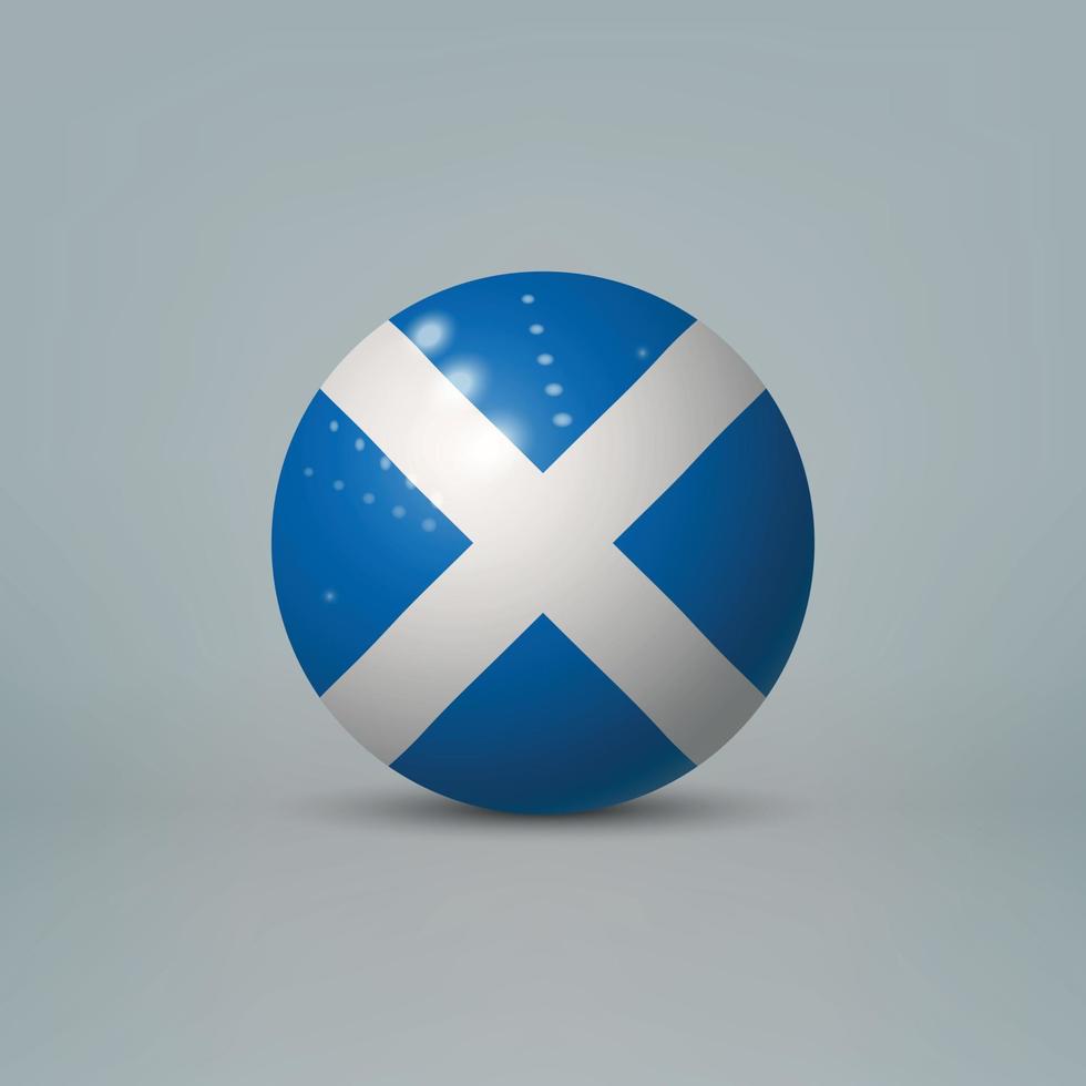 Bola o esfera de plástico brillante realista en 3d con bandera de escocia vector