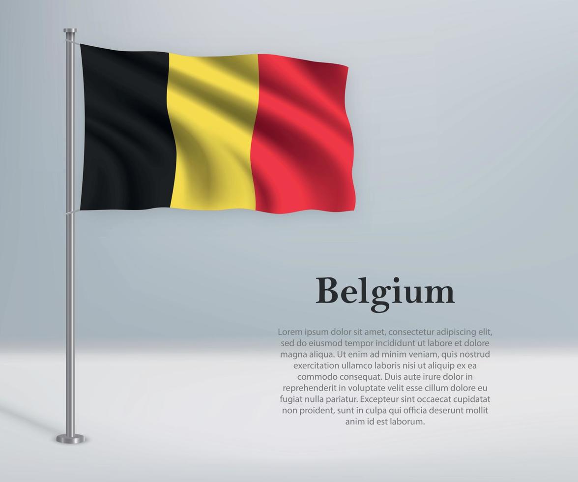 Waving flag of Belgium on flagpole. Template for independence da vector