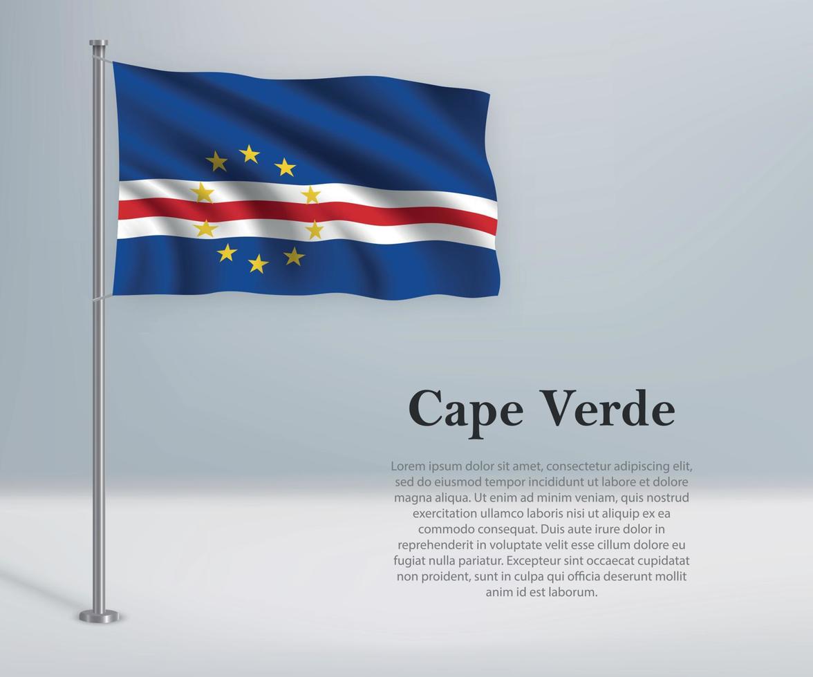 Waving flag of Cape Verde on flagpole. Template for independence vector