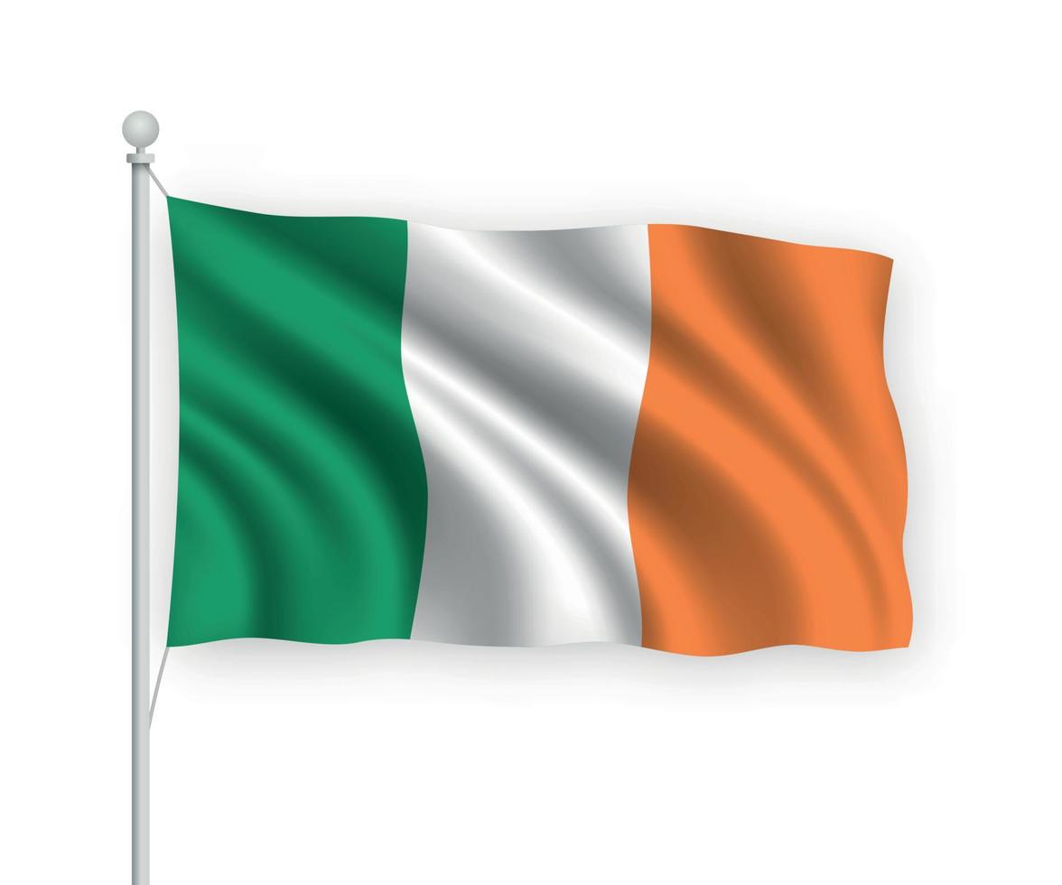 3d waving flag Ireland Isolated on white background. vector