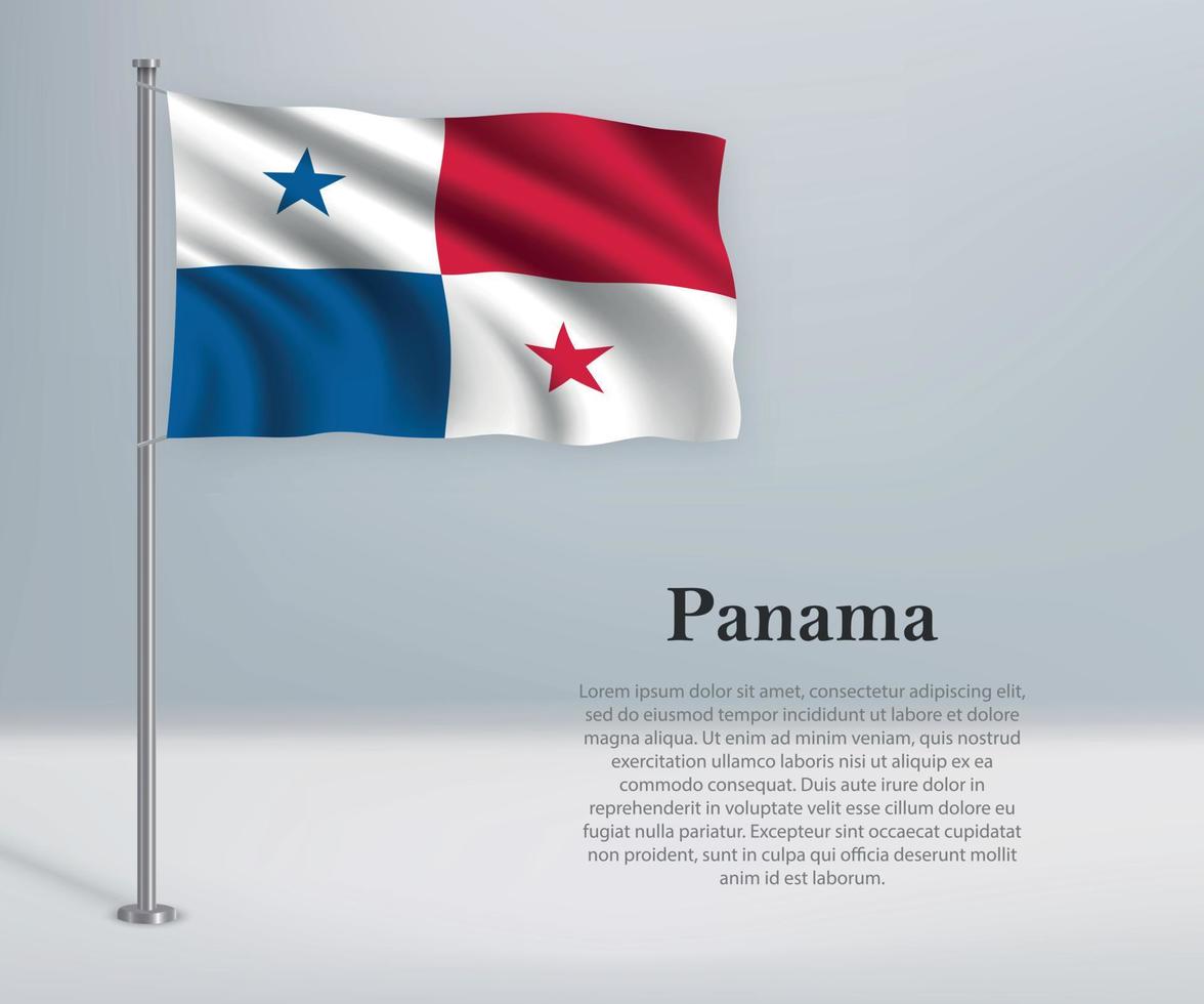 Waving flag of Panama on flagpole. Template for independence day vector