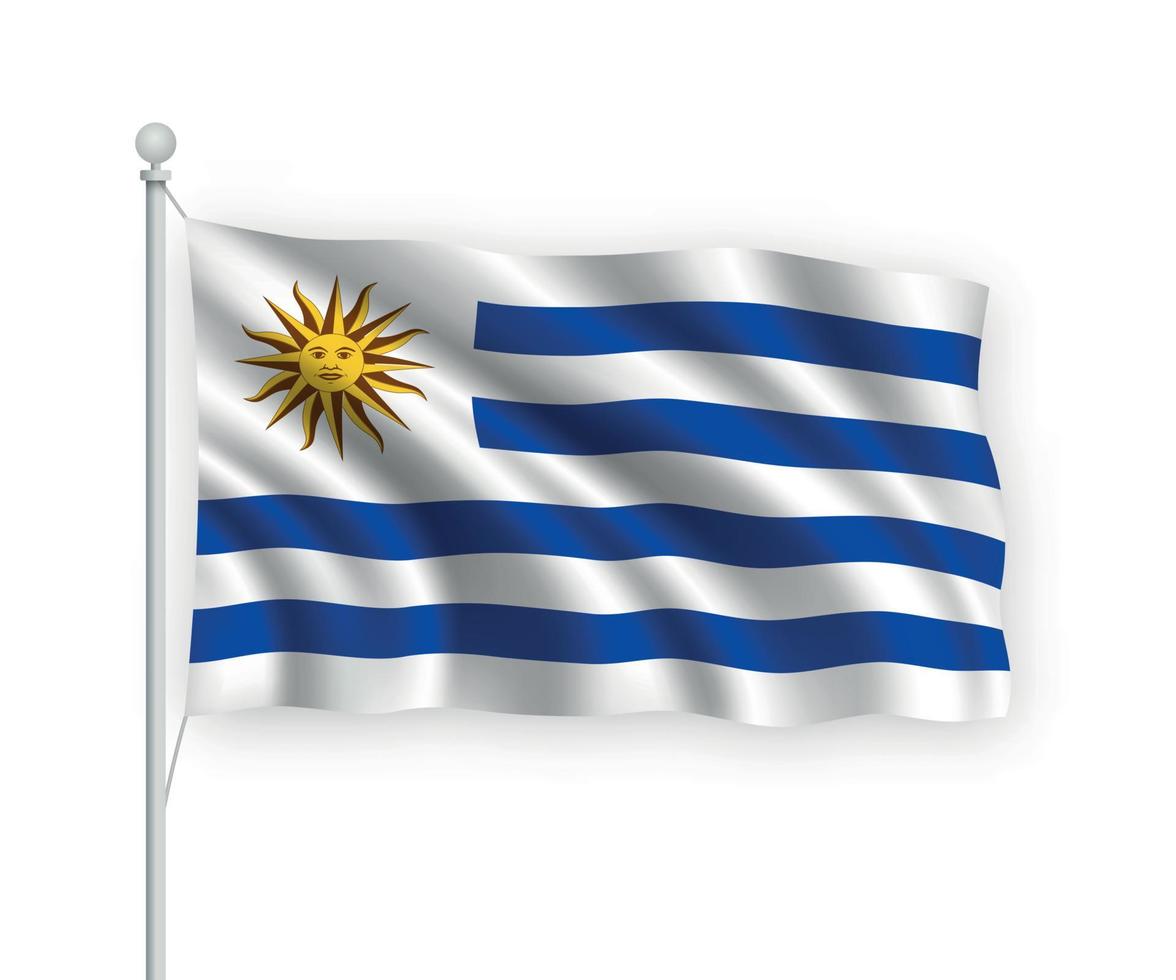 3d bandera ondeante uruguay aislado sobre fondo blanco. vector
