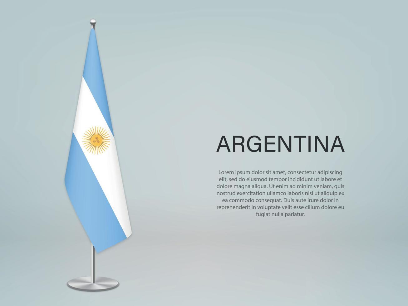 Argentina hanging flag on stand. Template forconference banner vector