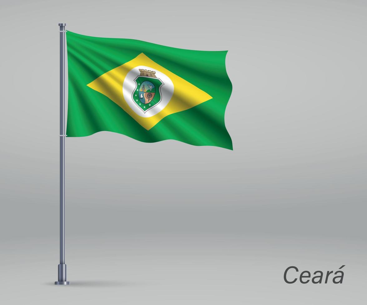 Waving flag of Ceara - state of Brazil on flagpole. Template for vector