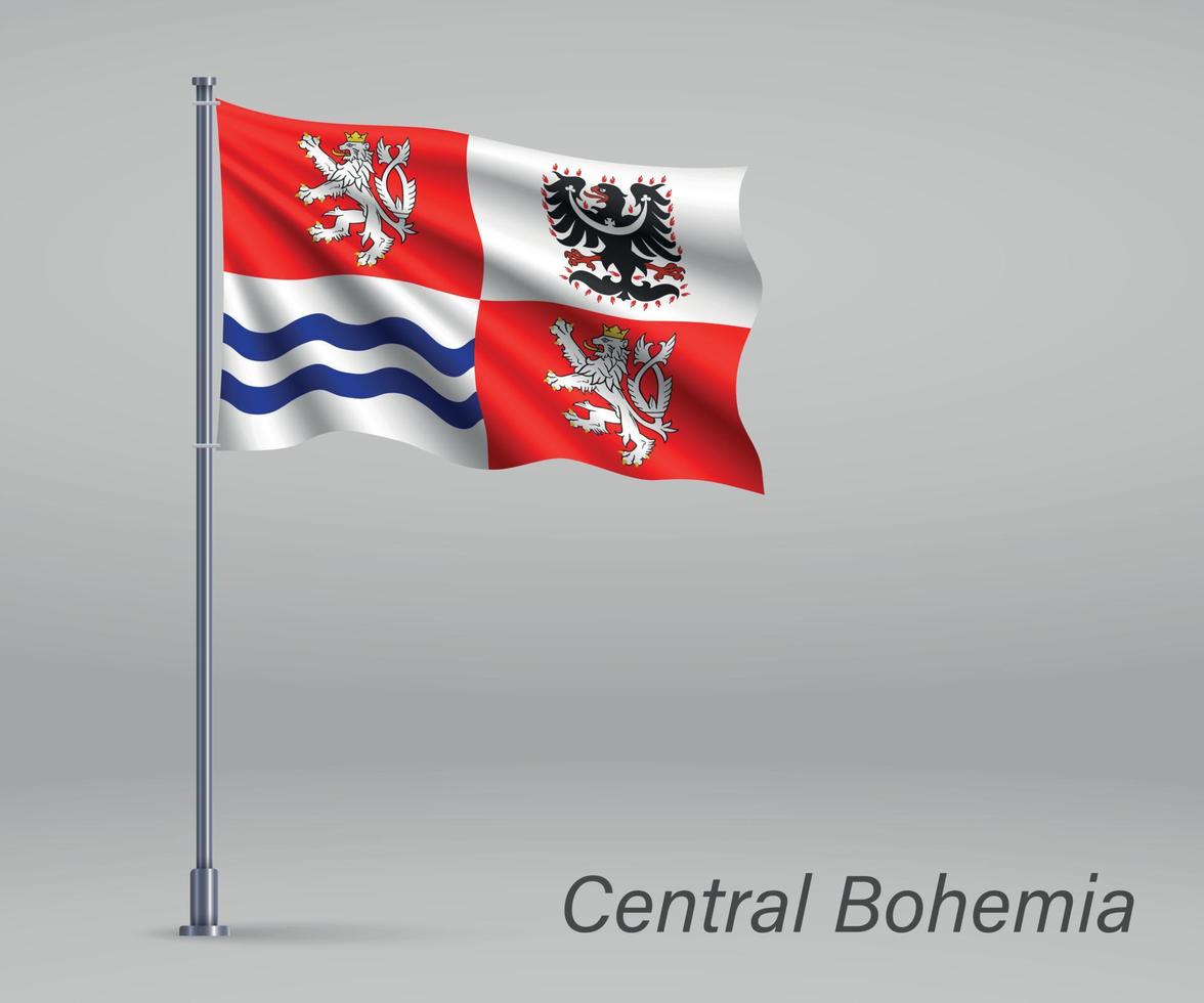 Waving flag of Central Bohemia - region of Czech Republic on fl vector