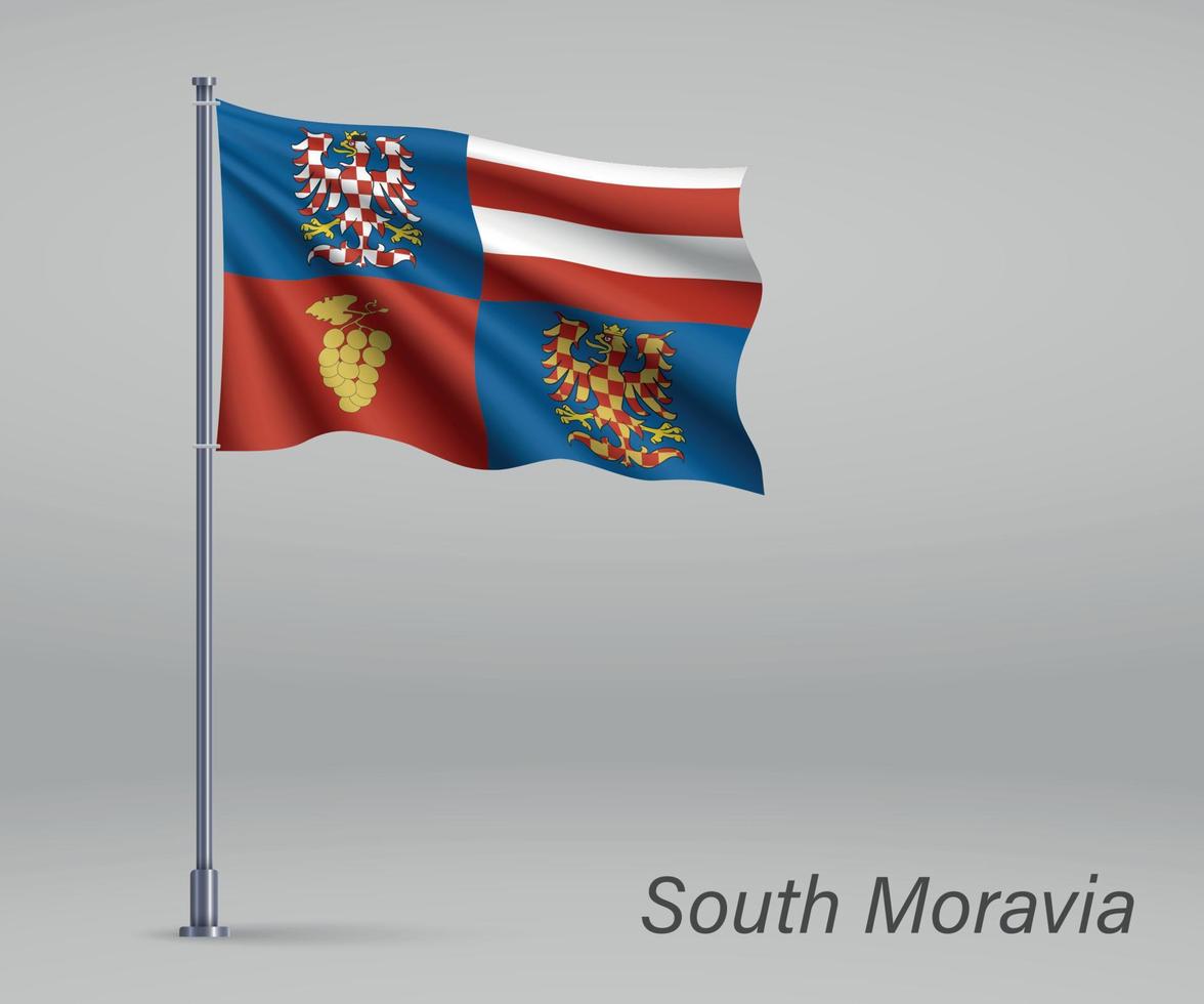 Waving flag of - region of Czech Republic on flagpole. Templat vector