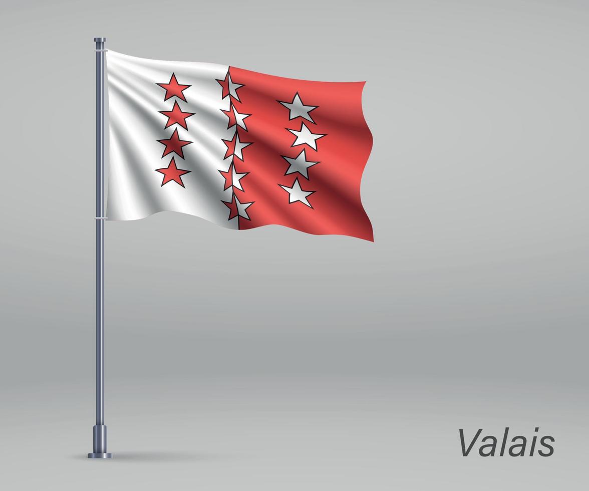 Waving flag of Valais - canton of Switzerland on flagpole. Templ vector