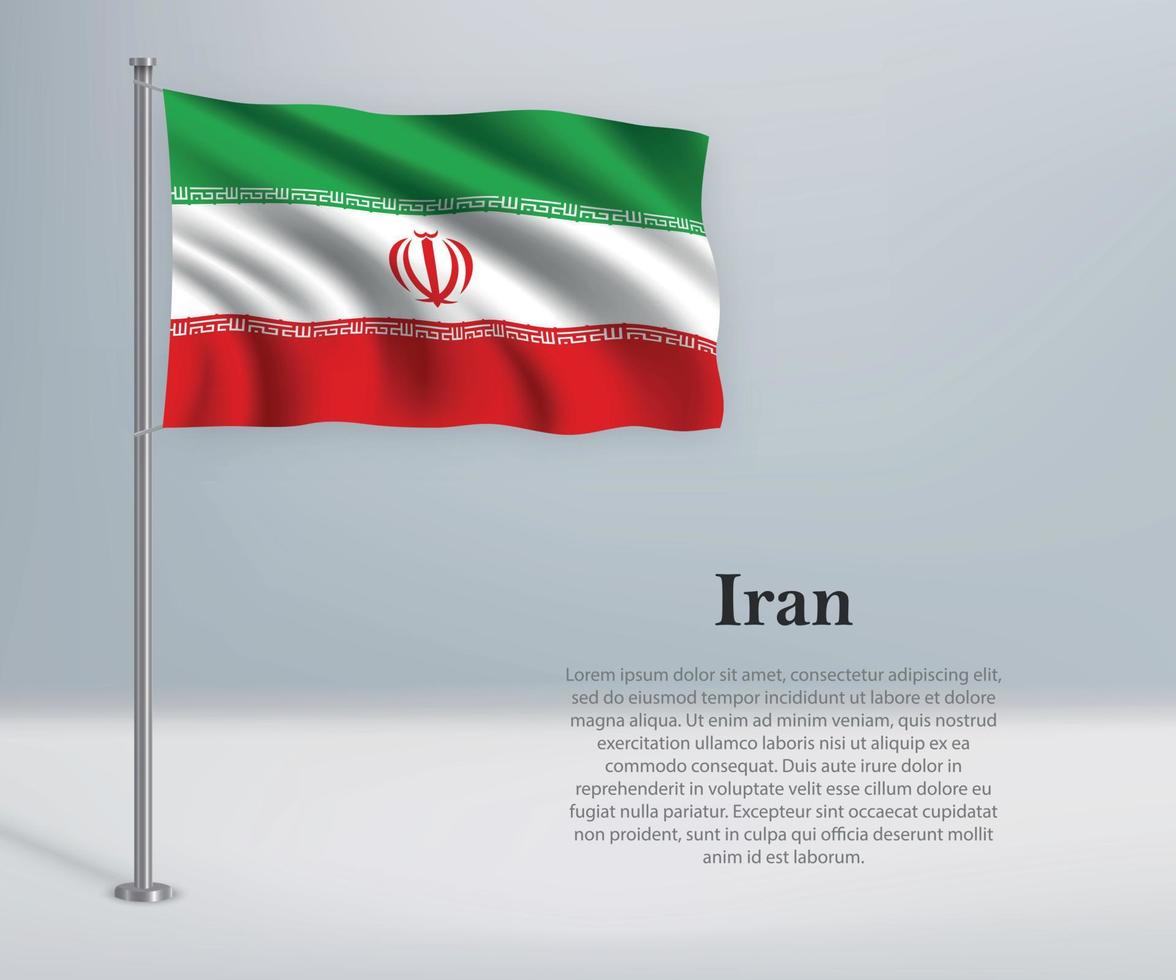 Waving flag of Iran on flagpole. Template for independence day vector