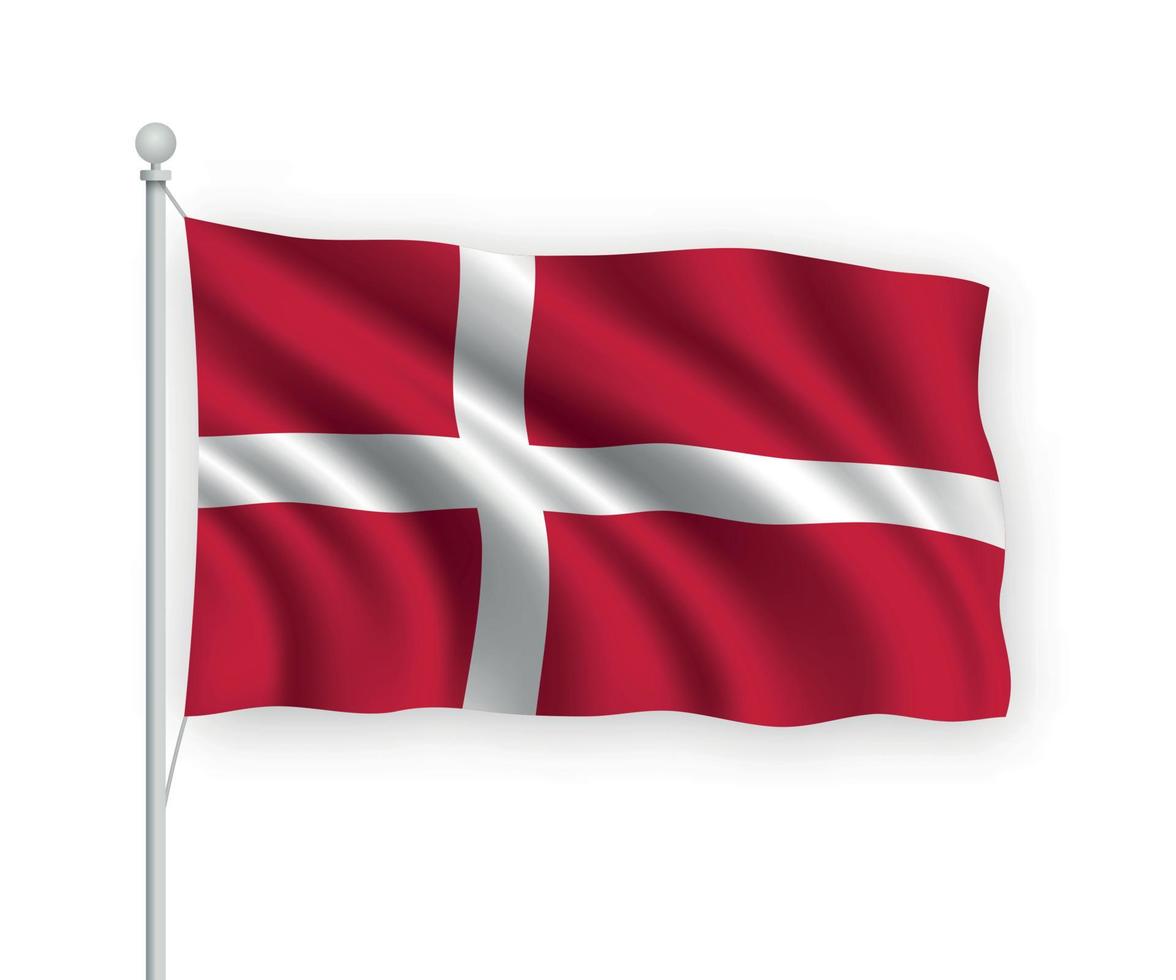 3d waving flag Denmark Isolated on white background. vector