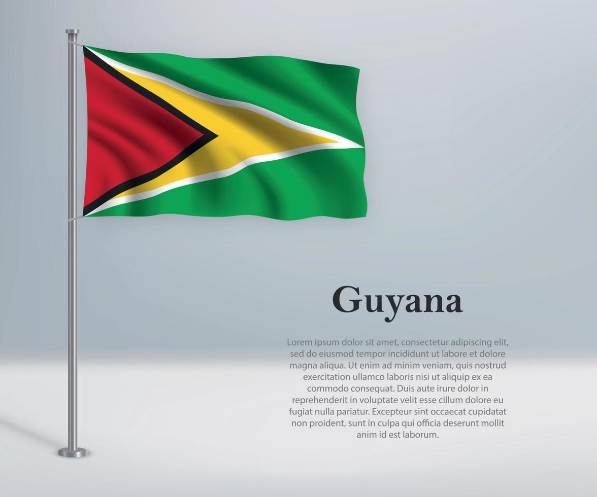 ondeando la bandera de guayana en el asta de la bandera. plantilla para el día de la independencia vector