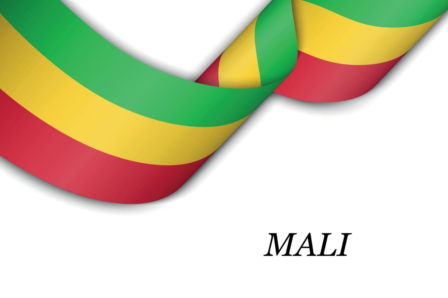 Waving ribbon or banner with flag of Mali. vector