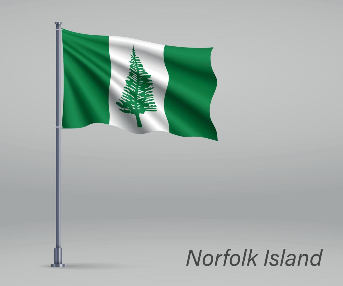 Waving flag of Norfolk Island - state of Australia on flagpole. vector