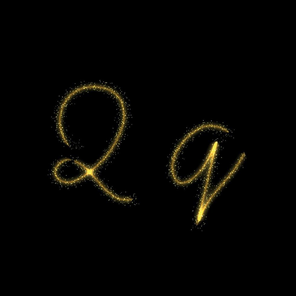 Gold glitter letter Q, star sparkle trail font for your design vector