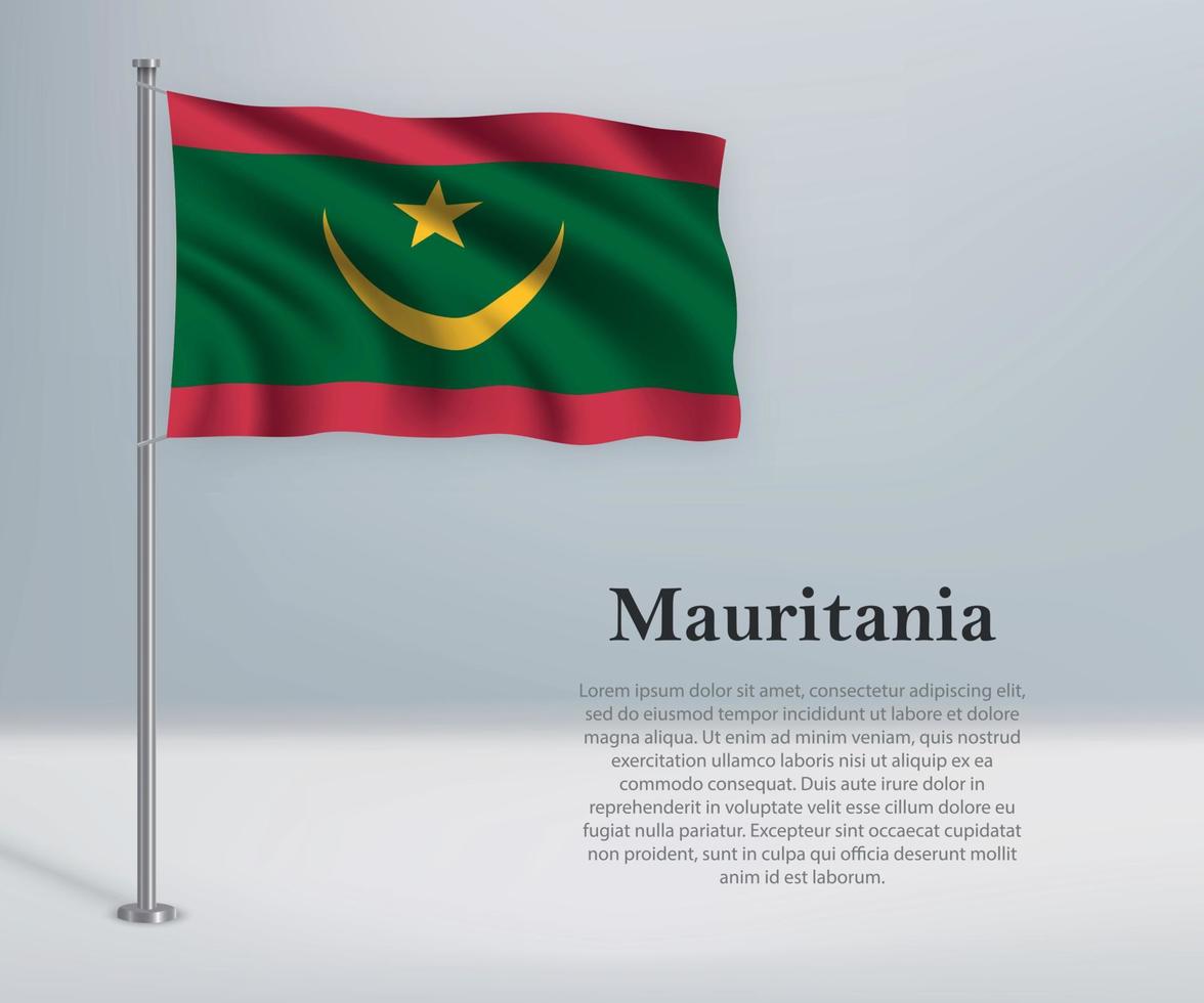 Waving flag of Mauritania on flagpole. Template for independence vector