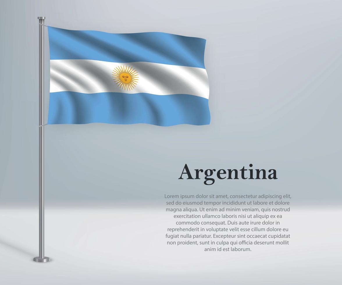 ondeando la bandera argentina en el asta de la bandera. plantilla para la independencia vector