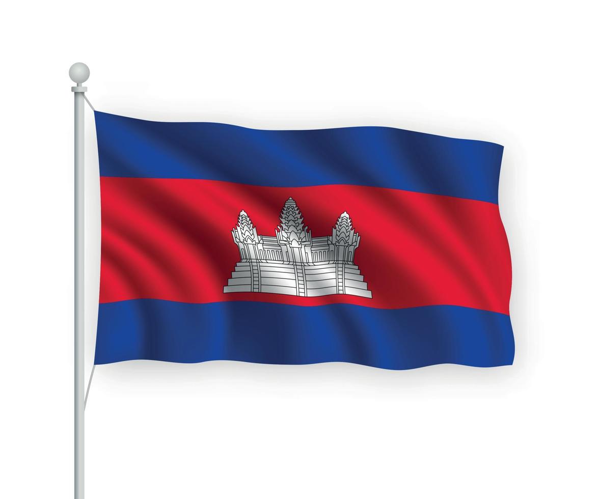 3d bandera ondeante camboya aislado sobre fondo blanco. vector