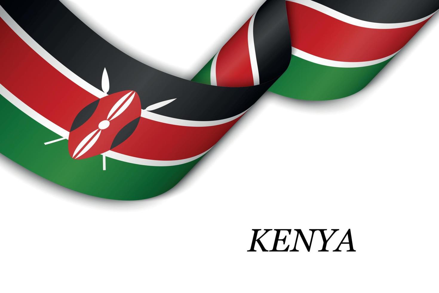 Waving ribbon or banner with flag of Kenya. vector