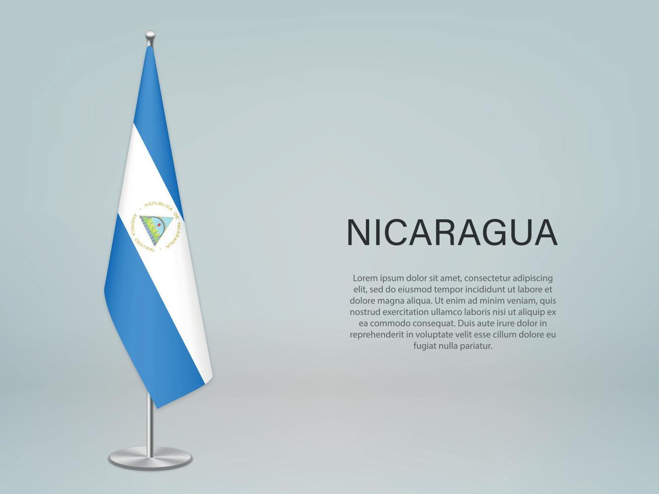 Nicaragua hanging flag on stand. Template forconference banner vector