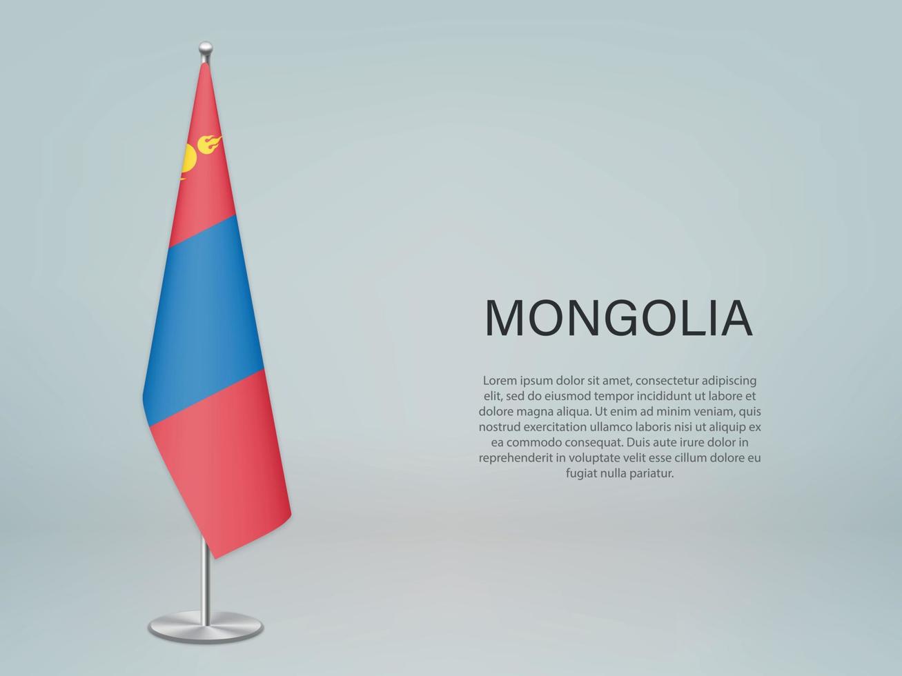 Mongolia hanging flag on stand. Template forconference banner vector