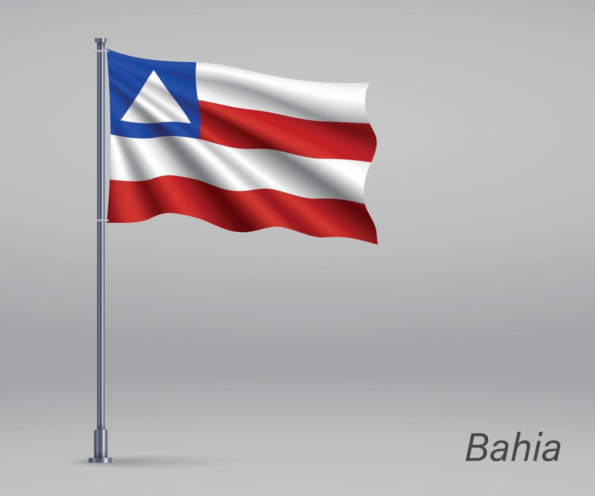 Waving flag of Bahia - state of Brazil on flagpole. Template for vector