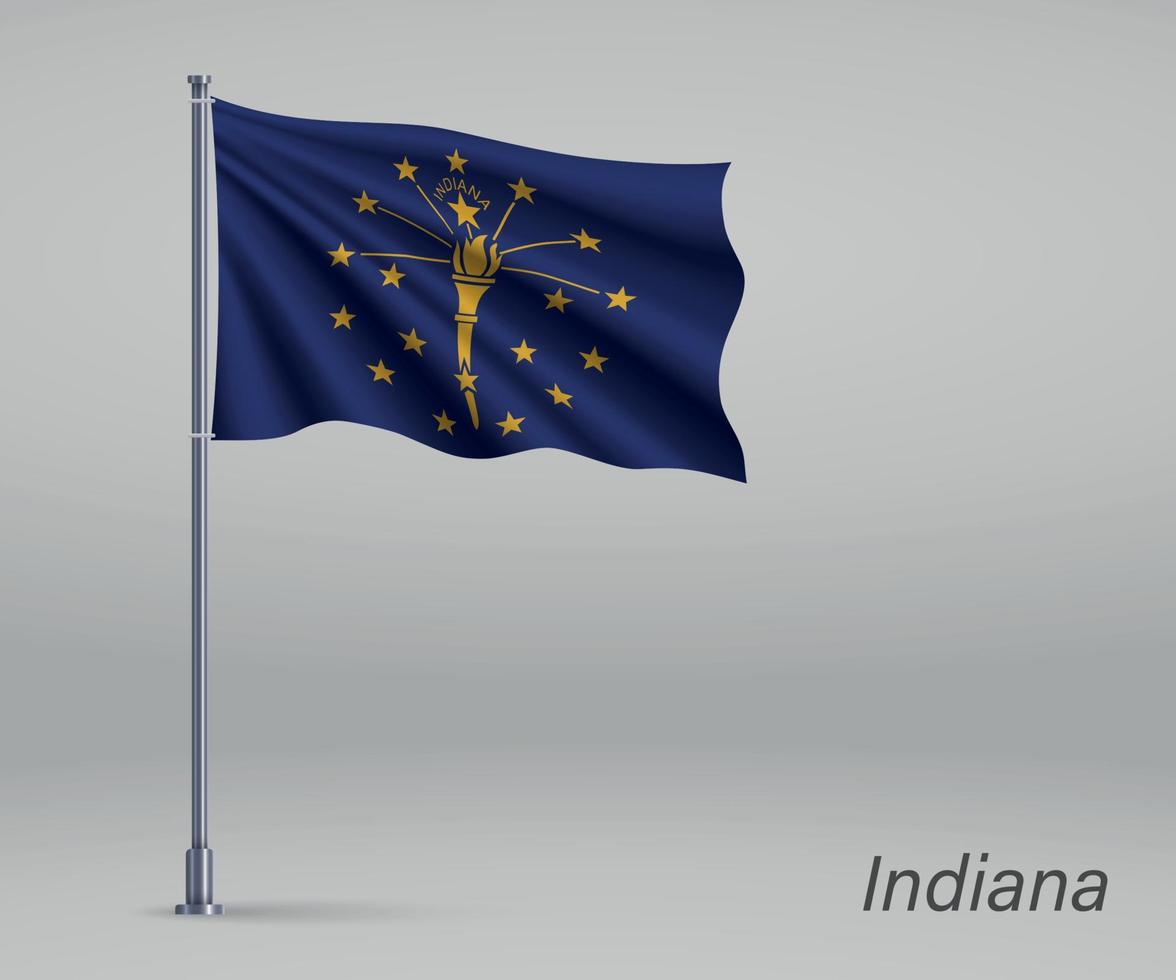 Waving flag of Indiana - state of United States on flagpole. Tem vector