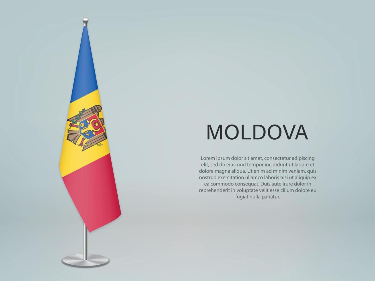 Moldova hanging flag on stand. Template forconference banner vector