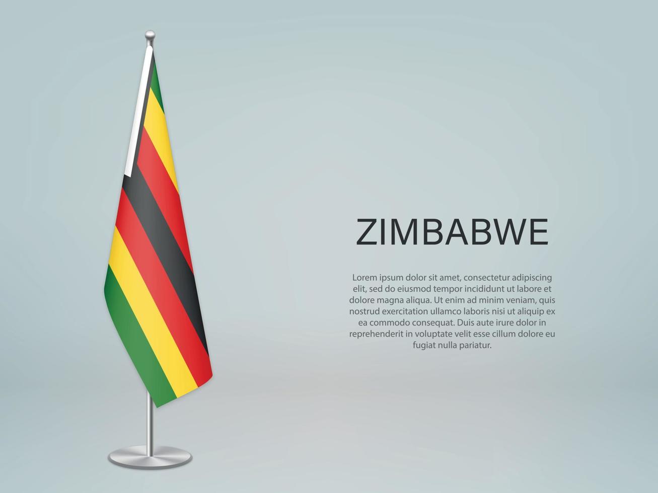 Zimbabwe hanging flag on stand. Template forconference banner vector