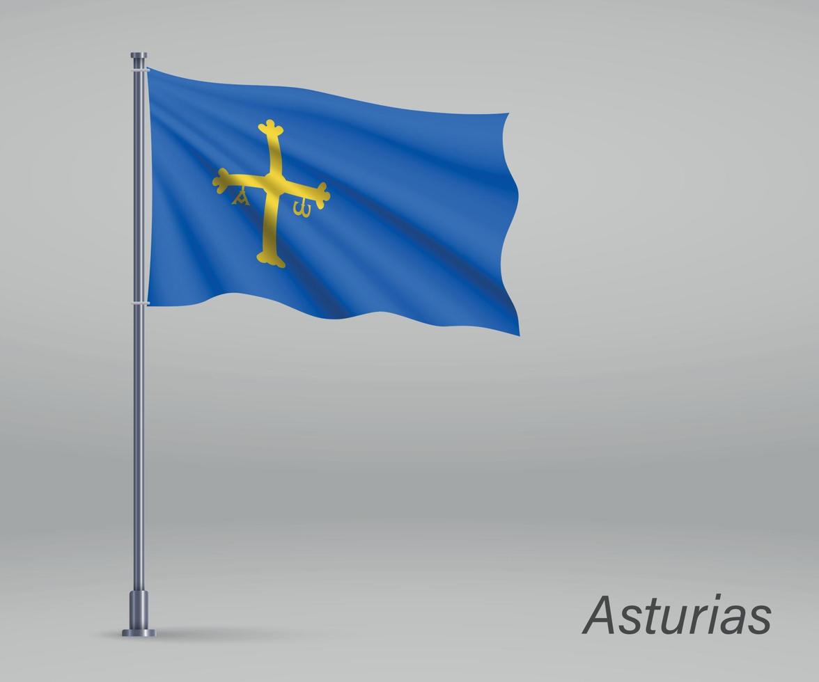 Waving flag of Asturias - region of Spain on flagpole. Template vector
