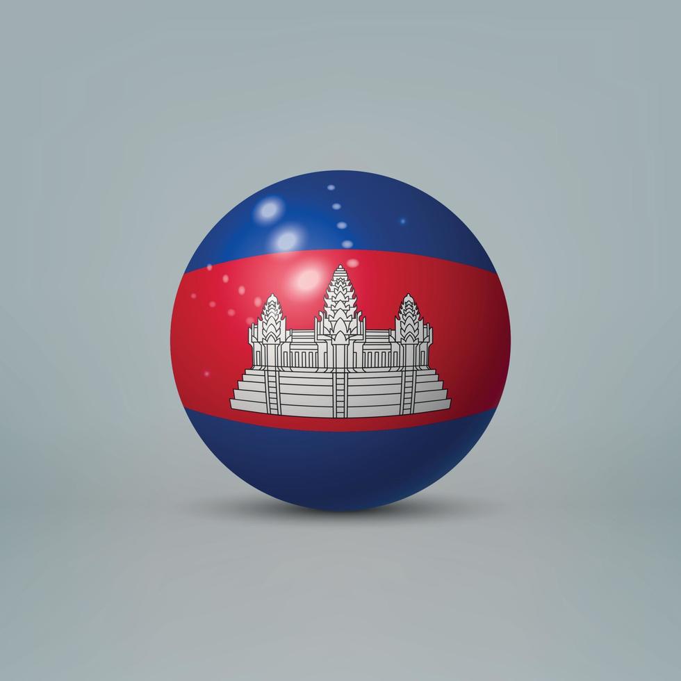 3d realistic glossy plastic ball or sphere with flag of Cambodia vector