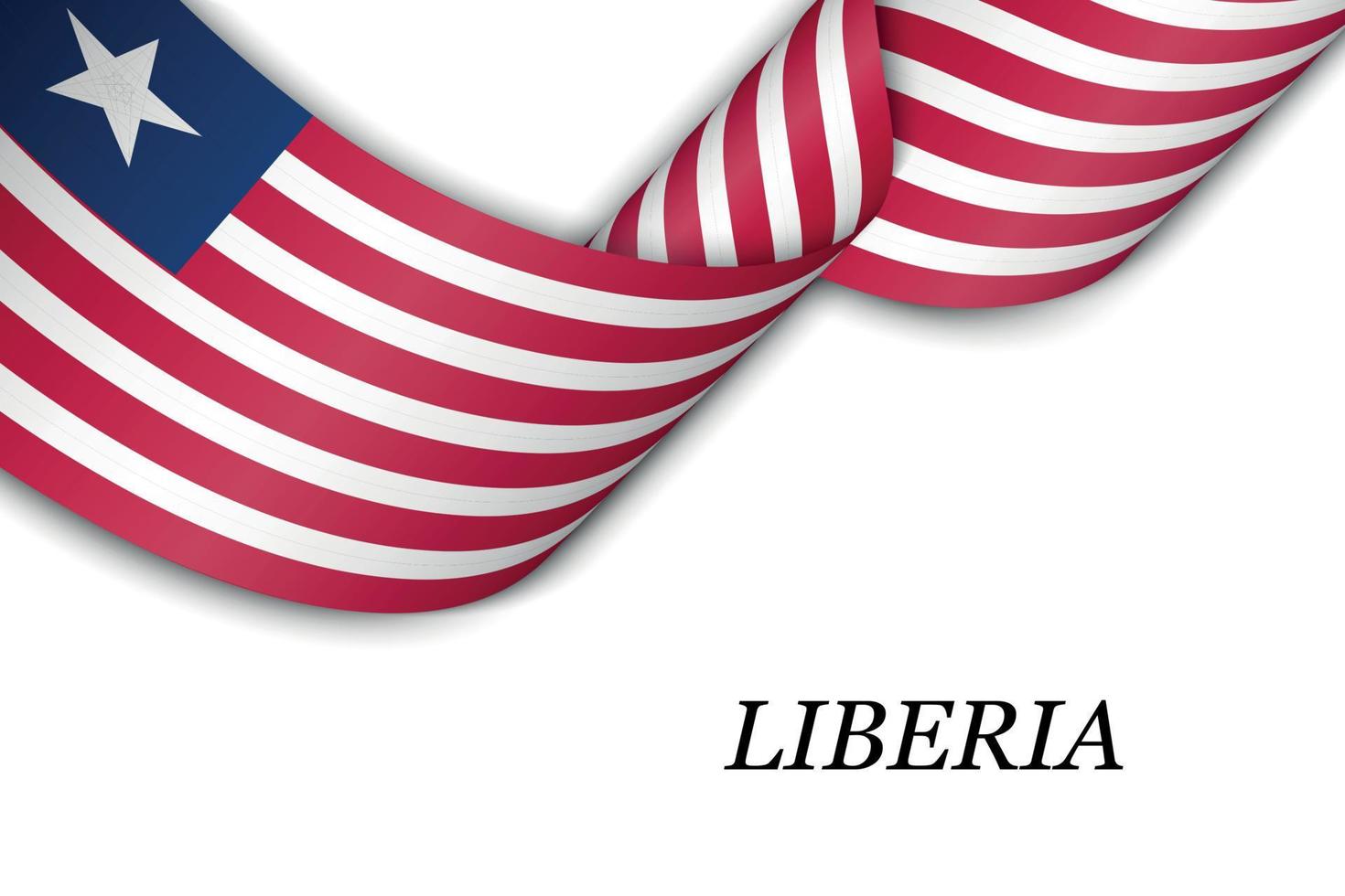 Waving ribbon or banner with flag of Liberia. vector
