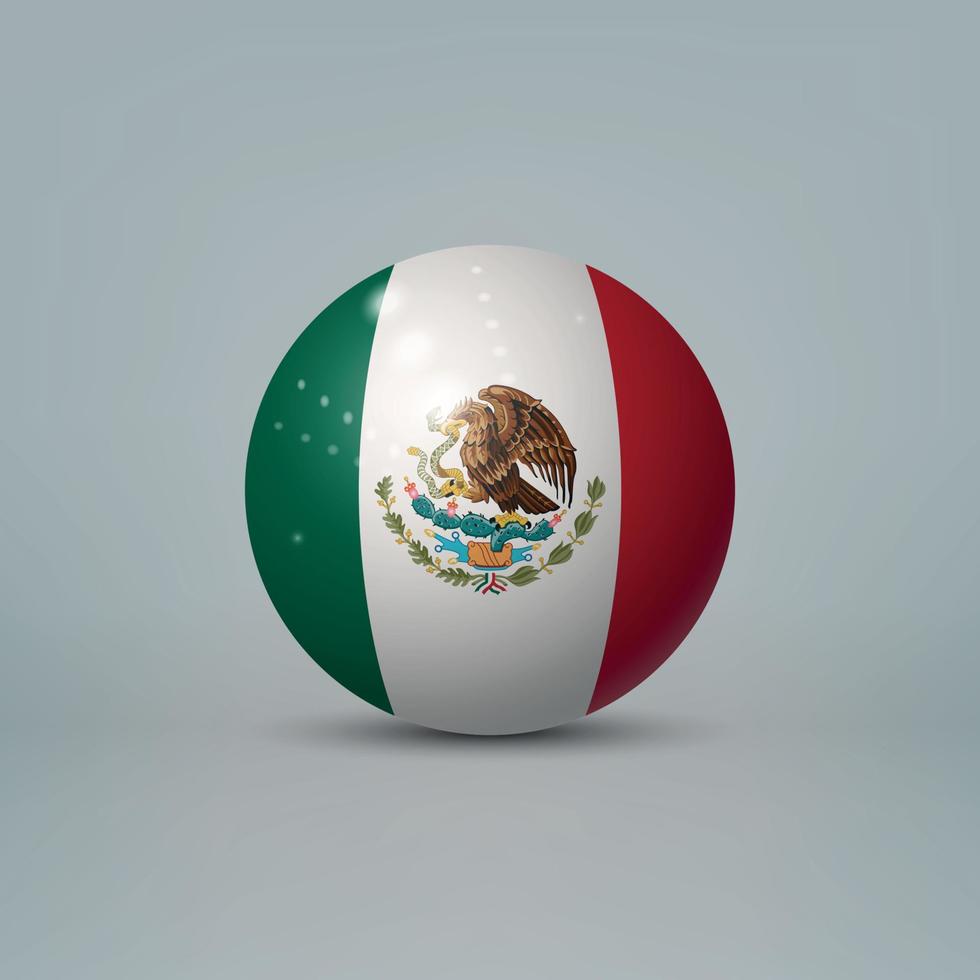 Bola o esfera de plástico brillante realista en 3D con bandera de México vector