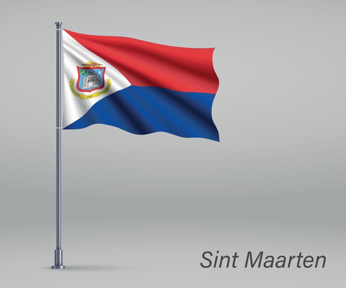 Waving flag of Sint Maarten - province of Netherlands on flagpol vector