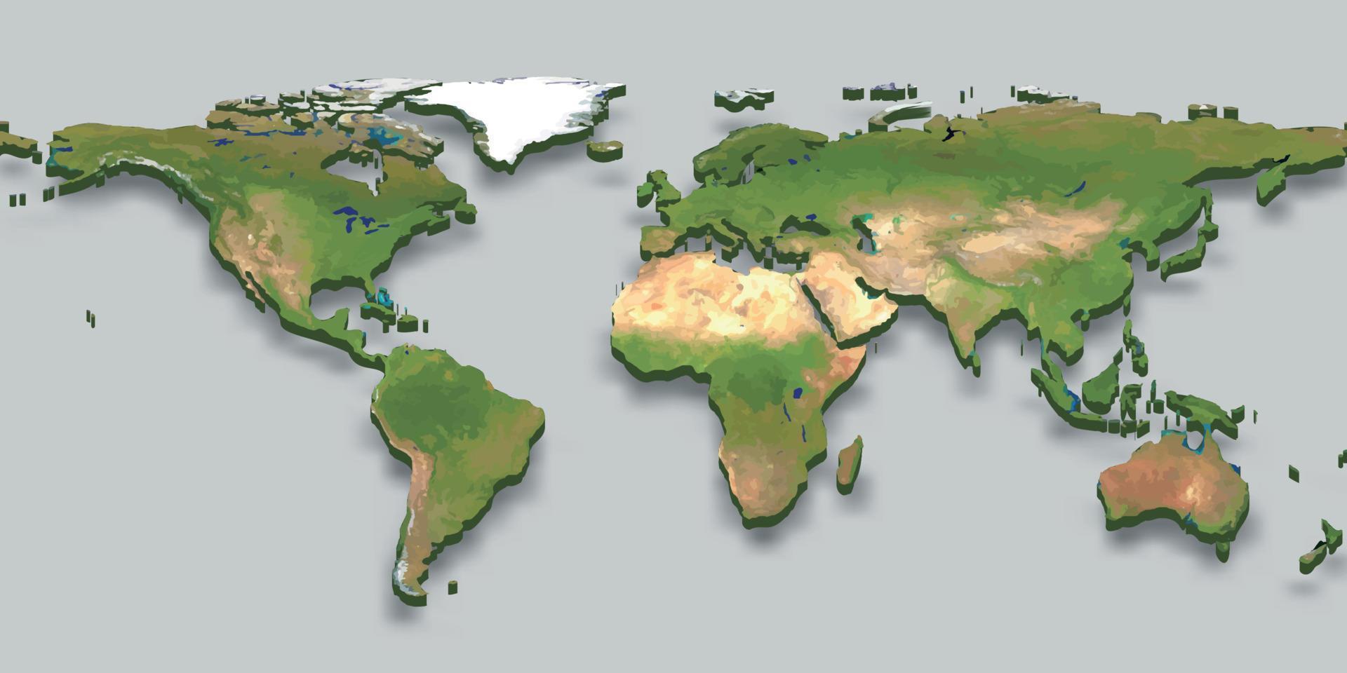 Mapa mundial de globo en relieve 3d con sombra para su diseño vector