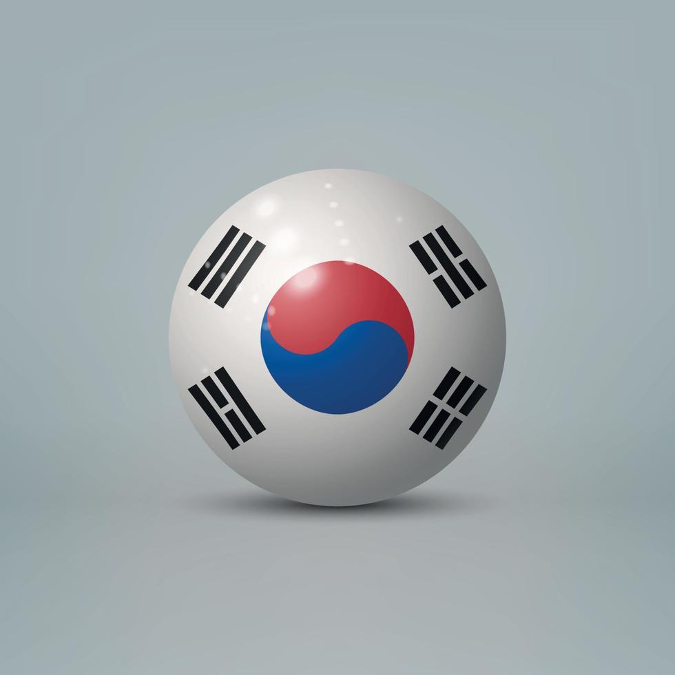 3d realistic glossy plastic ball or sphere with flag of South Ko vector