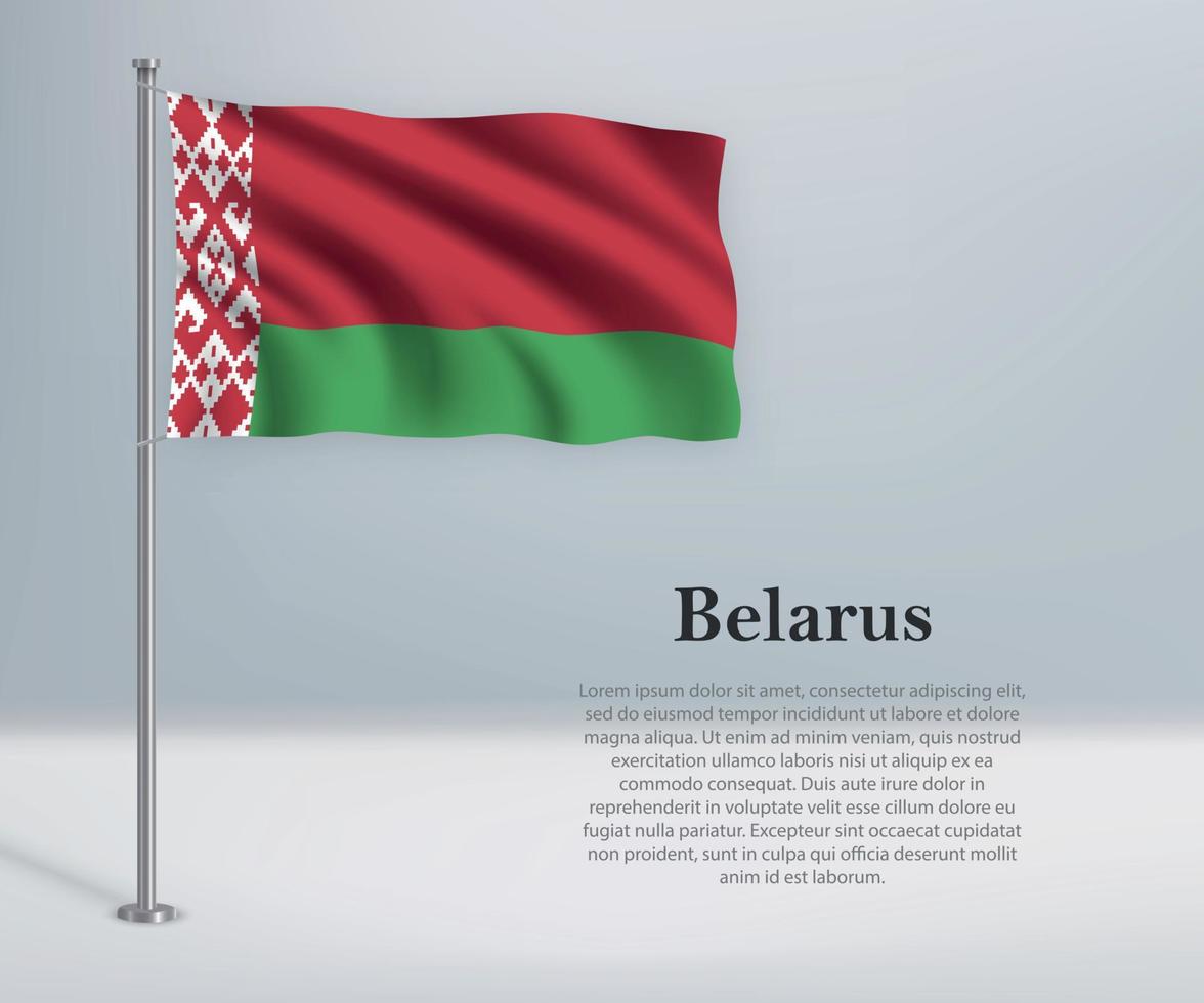 Waving flag of Belarus on flagpole. Template for independence da vector
