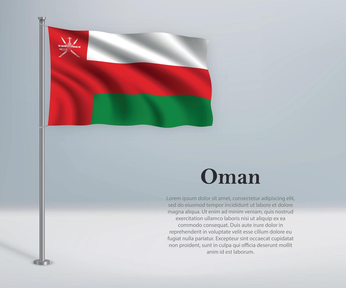 Waving flag of Oman on flagpole. Template for independence day vector