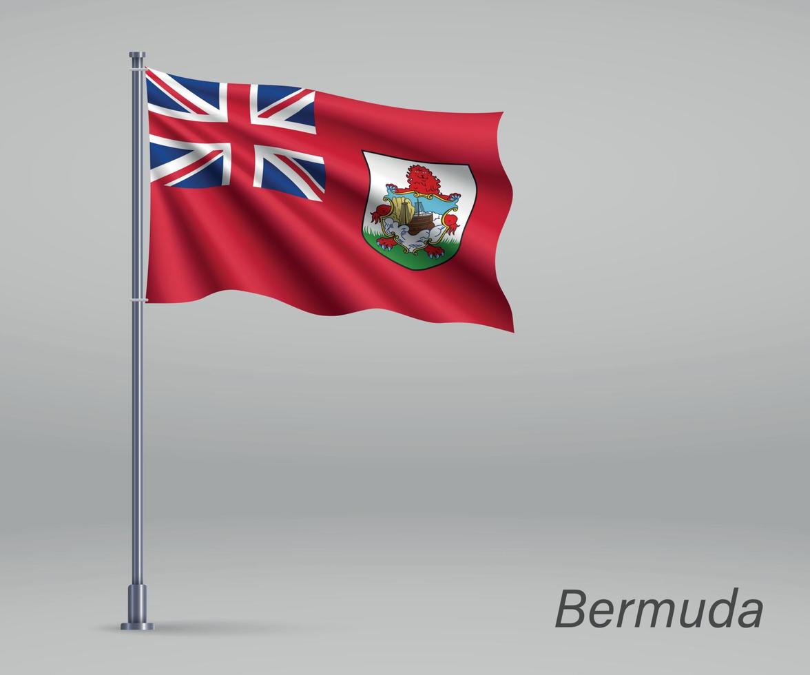 ondeando la bandera de Bermudas - territorio del Reino Unido en el asta de la bandera vector